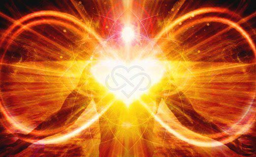 Illuminated heart burning to infinity, representing the essence of pitta dosha - tejas. 